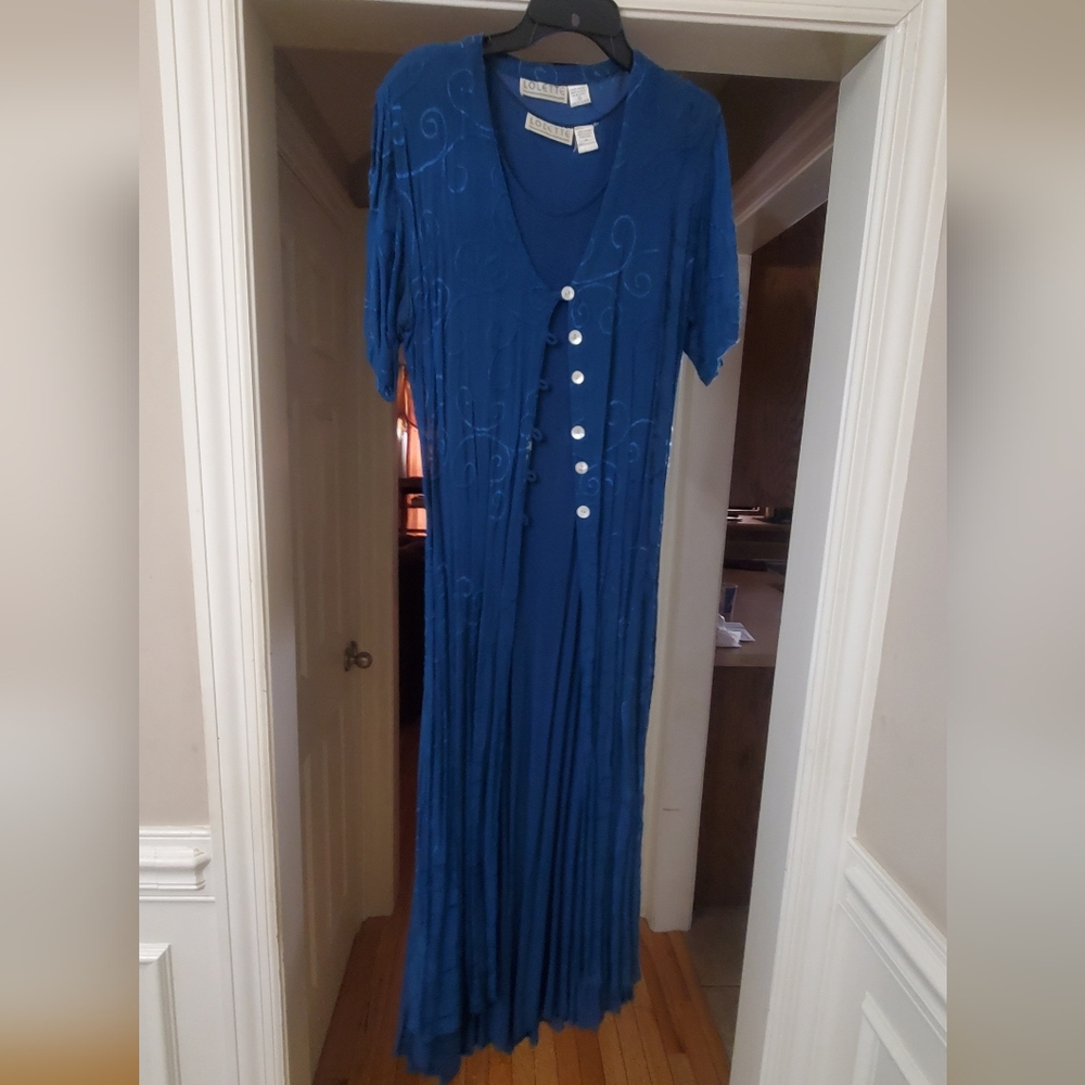 Dark Teal Crepe Duster and Maxi Dress Set